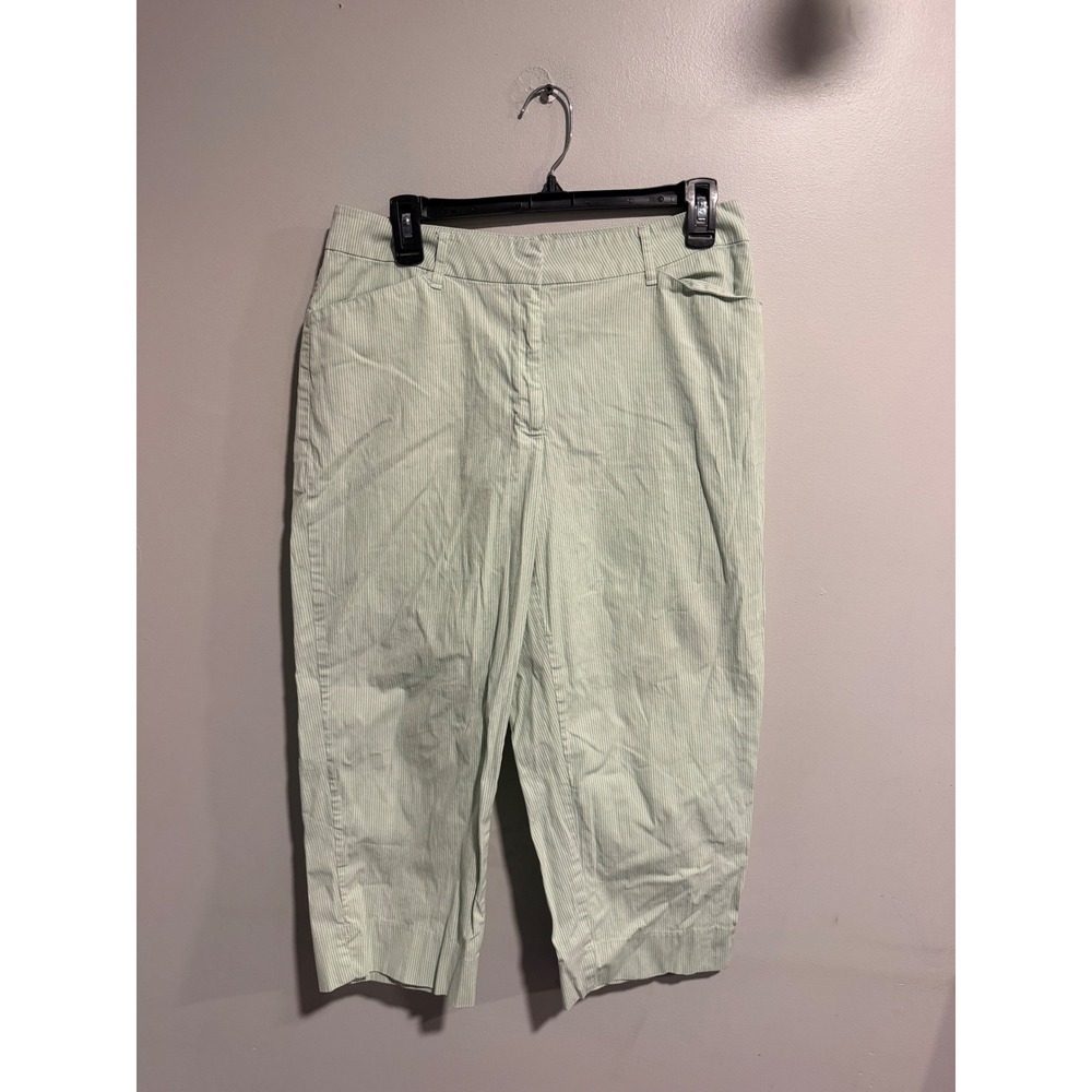 St. John's Bay Women Green White Striped Stretch Crop Pants Size 10 RN 93677
